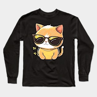 Cute ginger cat wearing sunglasses Long Sleeve T-Shirt